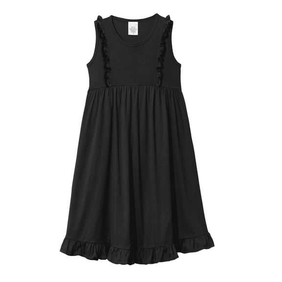 Made in USA Girls Soft Cotton Jersey Flutter Tank Dress | Black