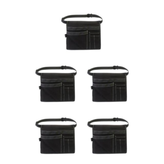 Decodeary Sac de Ceinture Utilitaire Portable pour Jardin Résistant aux Déchirures et à Multiples Poches, Sangle Réglable, Pochette de Ceinture pour Outils de Jardin en Tissu, Noir, Ensemble de 5