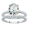 Platinum-Plated Sterling Silver Round Princess Oval or Marquise Cubic Zirconia Bridal Ring Set Size 7