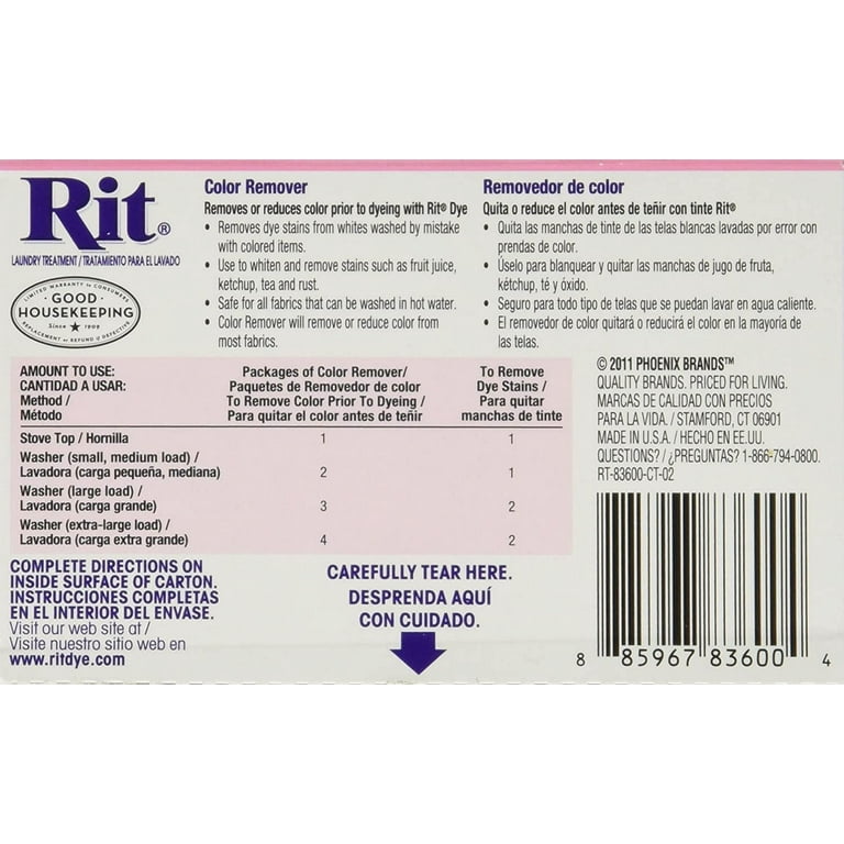 Rit Color Remover Powder Fabric Dye Laundry Treatment Dyeing Aid 2 Oz, Pack  Of 3