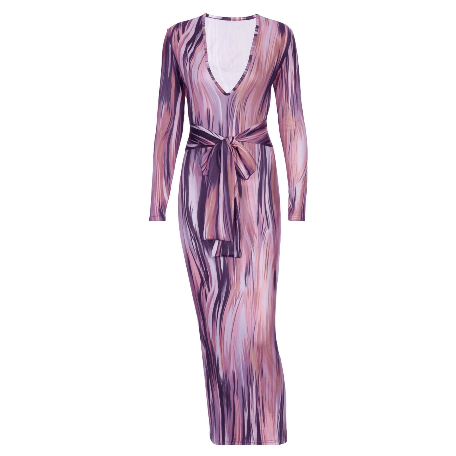 Fesfesfes Women Dress Long Sleeve Mind Of My Own Maxi Dress Visually Thin  Strapped Long Dress Bag Hip Stripe Printing Dress Plus Size $10 -  Walmart.com