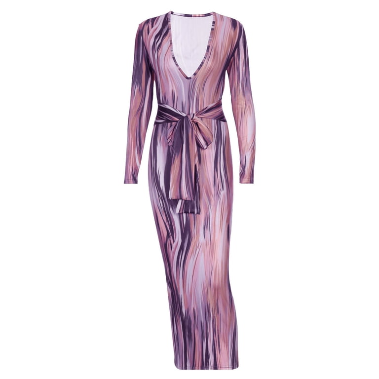 joyfunear brush stroke print tie waist bodycon dress Fesfesfes Women Long Sleeve Mind Of My Own Maxi Dress Visually Thin Strapped Long Dress Bag Hip Stripe Printing Dress Plus Size $10 More To Come Esme high_neckline 100% Polyester // Lace Style:Without Bow