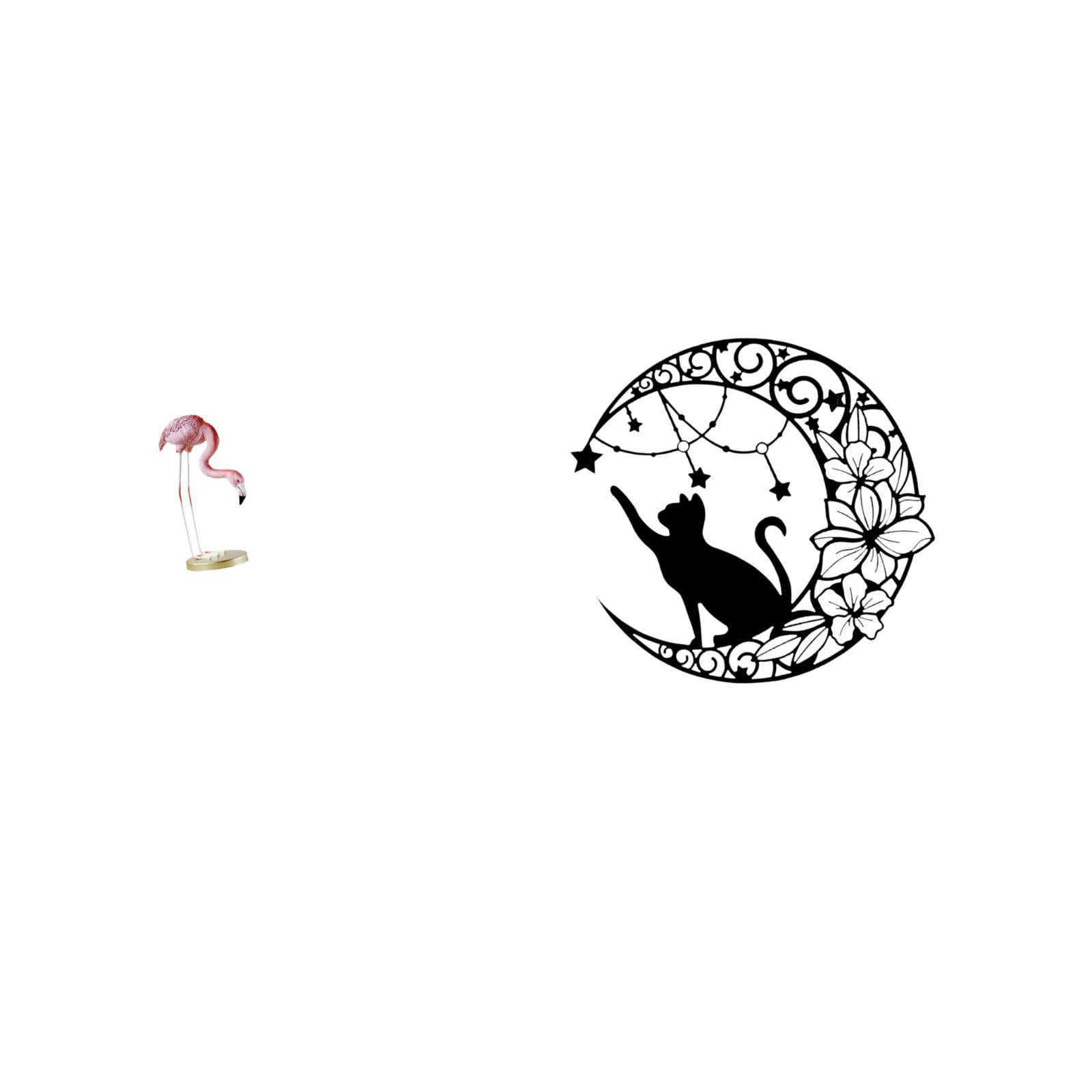 CoudarTitie Flamingo Resin Bird Sculpture Modern Art Garden Figurine with Metal Stand for Home Decor Fireplace Yard Pond Flowerbed Black Cat Metal Wall Art Moon D