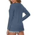 thumbnail image 7 of Button Up Waffle Top V Neck Breathable Knit Casual Loose Long Sleeve Tunic Top for Women Denim Blue M, 7 of 7