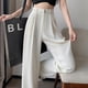 thumbnail image 1 of Pantalones de pierna ancha y estrechos, pantalones de seda de hielo de verano para mujer, pantalones pequeños, finos, drapeados, rectos, casuales, adelgazantes, simples, para fregar, 1 of 5