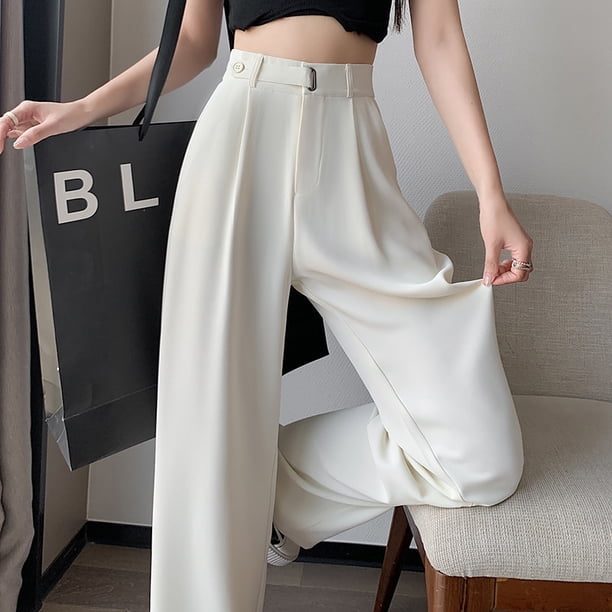 Pantalones de pierna ancha y estrechos, pantalones de seda de hielo de verano para mujer, pantalones pequeños, finos, drapeados, rectos, casuales, adelgazantes, simples, para fregar