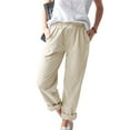 thumbnail image 2 of iOPQO Women's Casual Pants linen pants for women Women Solid Tightness Cotton Linen Trousers Pocket Casual Pants Clothes Khaki S, 2 of 5