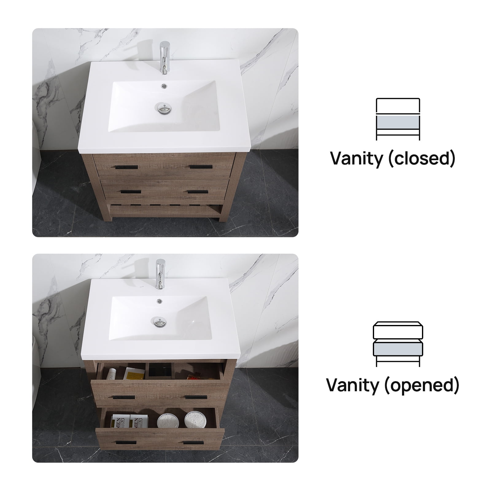 Wonline 30" PB Board Bathroom Vanity with Undermount Sink&Mirror