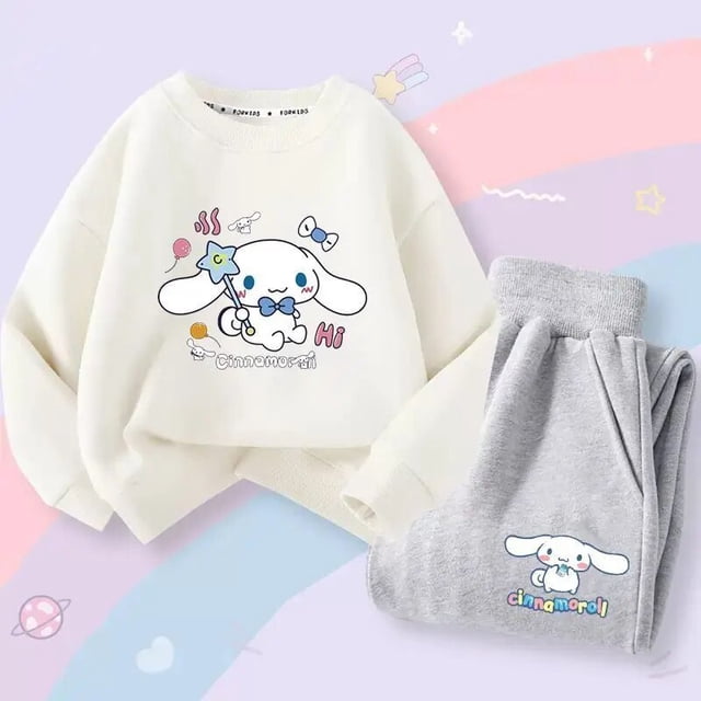 Cinnamoroll-Ropa deportiva Kawaii Anime Sanrio para niños, Conjunto de sudadera informal, pantalones de 2 piezas, ropa de dibujos animados para niñas lindas, otoño