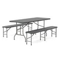 thumbnail image 2 of Costway 3 PCS Folding Picnic Table Set with 6 ft Table & 2 Benches HDPE Wood-Like Tabletop Gray, 2 of 9