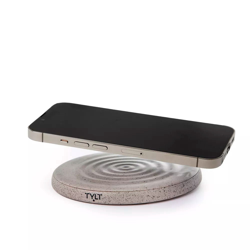 TYLT Ripple | Portable Wireless Charger for iPhone 15/14/13/12/11 Series, Android, AirPods, and Other Qi Compatible Devices, Fast Wireless Charging Up to 15W | Gray
