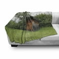 thumbnail image 3 of Outhouse Soft Flannel Fleece Throw Blanket, Wooden Little Hut Barn Shed Cottage in Nature Forest Image, Cozy Plush for Indoor and Outdoor Use, 70" x 90", Green Brown Forest Green, by Ambesonne, 3 of 6