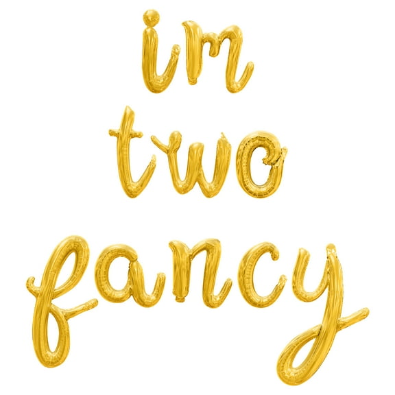 Cursive Script Letter Balloons - IM TWO FANCY 16" Inch Alphabet Letters Foil Mylar Balloon 2nd Birthday Party Banner (Gold)