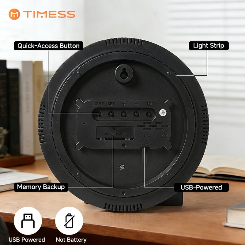 TIMESS Wall Clocks 10 in Digital Modern Wall Clock, RGB, Remote, Auto Dimming, Date, Day, Temperature, Humidity