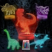 ARZN '5 Designs 16 Colors' 3D Dinosaur Night Light LED Decor Lamp with Remote 3D Illusion Lamp Nightlight