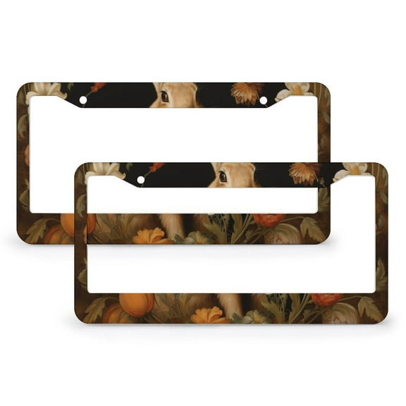 License Plate Cover Rabbit With Flowers In A Red Background Car Accessories 2 Pack Easter Bunny Quality Aluminum Metal License Plate Frames Car Accessories US Canada Standard