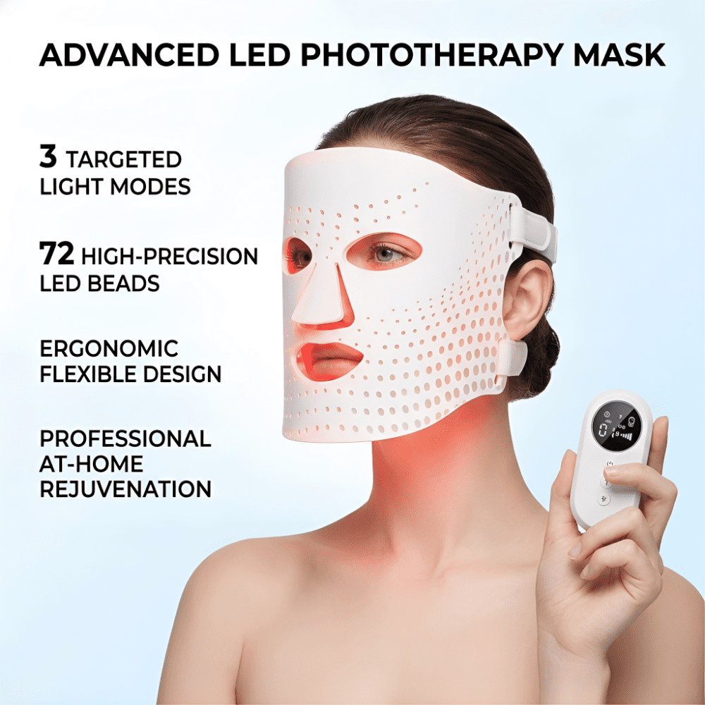 LaseLocks Soft Silicone Red Light Mask - 4 Wavelengths (850nm+830nm+633nm+456nm) - Portable for Home & Travel Relaxation - Ideal Gift for Men & Women
