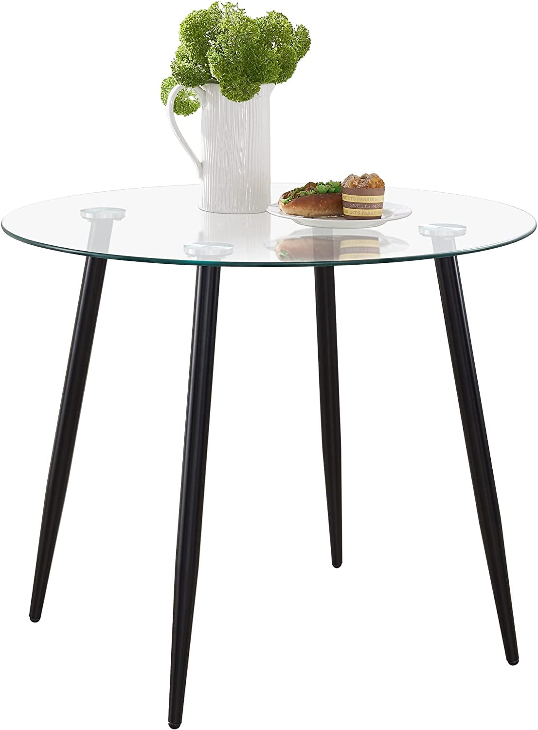 EiweLive 35 inch Round Glass Dining Table for 4 Person, Modern Coffee