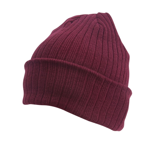 Top Headwear Cable Knit Long Winter Beanie - Burgundy
