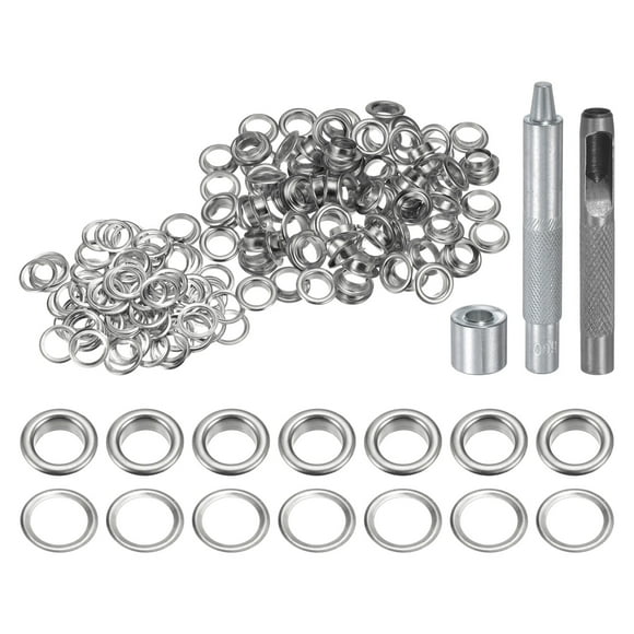 Unique Bargains 100pcs Grommet Tool Kit 8mm Grommet Eyelet Set with Hole Hollow Punch, Grommet Setter Tools, Silver Tone