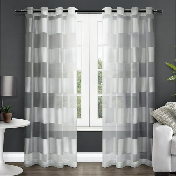 Exclusive Home Curtains Navaro Striped Sheer Grommet Top Curtain Panel Pair 54x96 Winter White Com Exclusive Home Curtains Navaro Striped, Gray Striped Sheer Curtains