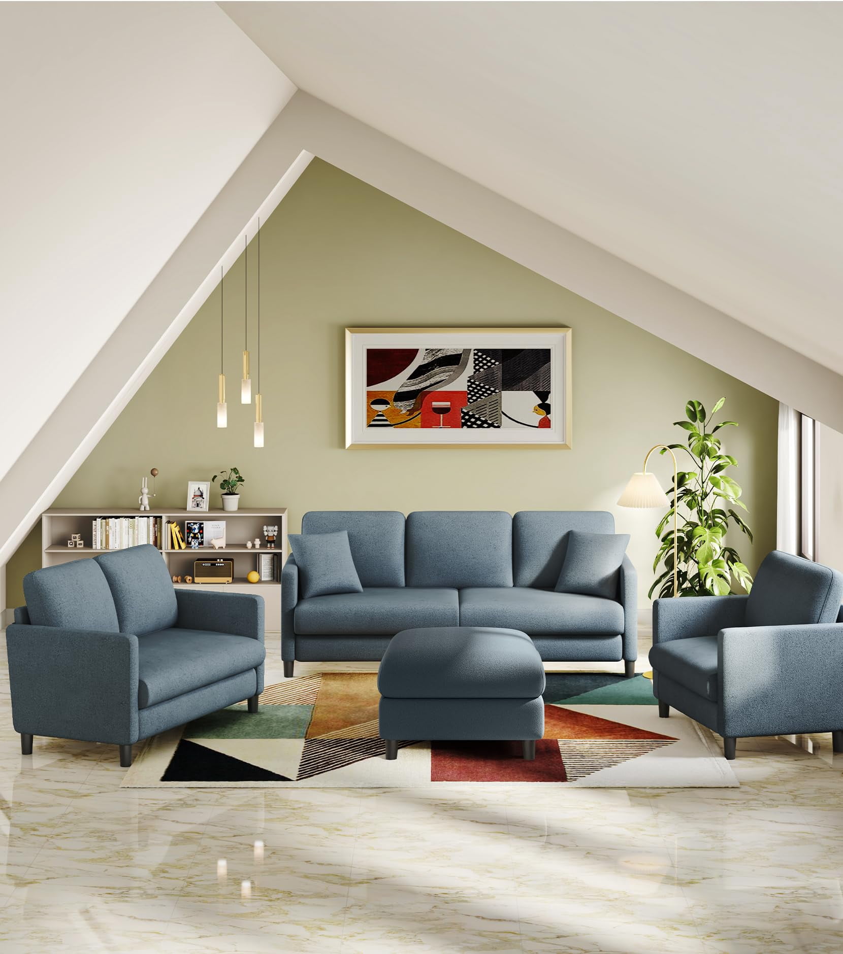 Welzona 51" Teddy Fabric Loveseat Sofa, Small 2-Seater Couch for Small Spaces, Tool-Free Assembly, Blue