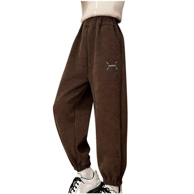 Odeerbi 8-14 Años Niñas Pantalones de Deporte de Pana Pantalones de Deporte Casual Con Cintura Elástica