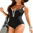 thumbnail image 1 of Women Swimwear Sleeveless Deep V Neck Ruched Open Back Jumpsuit, 1 of 5