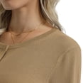 thumbnail image 6 of QUALFORT Women's 100% Cotton Lightweight Button-Front Cardigan Sweater, Crew Neck Long Sleeve Knit, Khaki L, 6 of 8