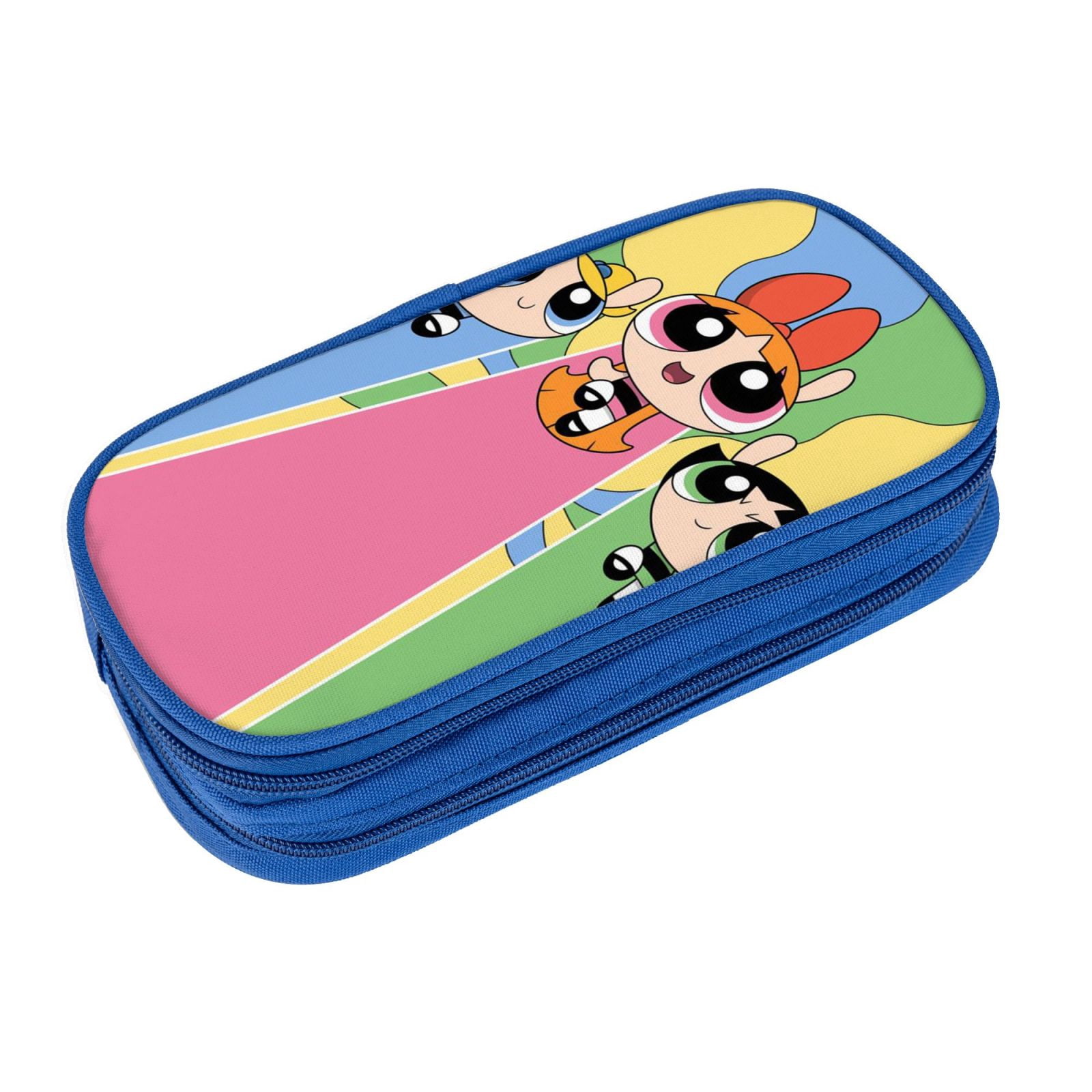 The Powerpuff Gi-rls Pencil Case Large Capacity Pencil Pouch Penbag Office Stationery Organizer Travel Makeup Bag Blue
