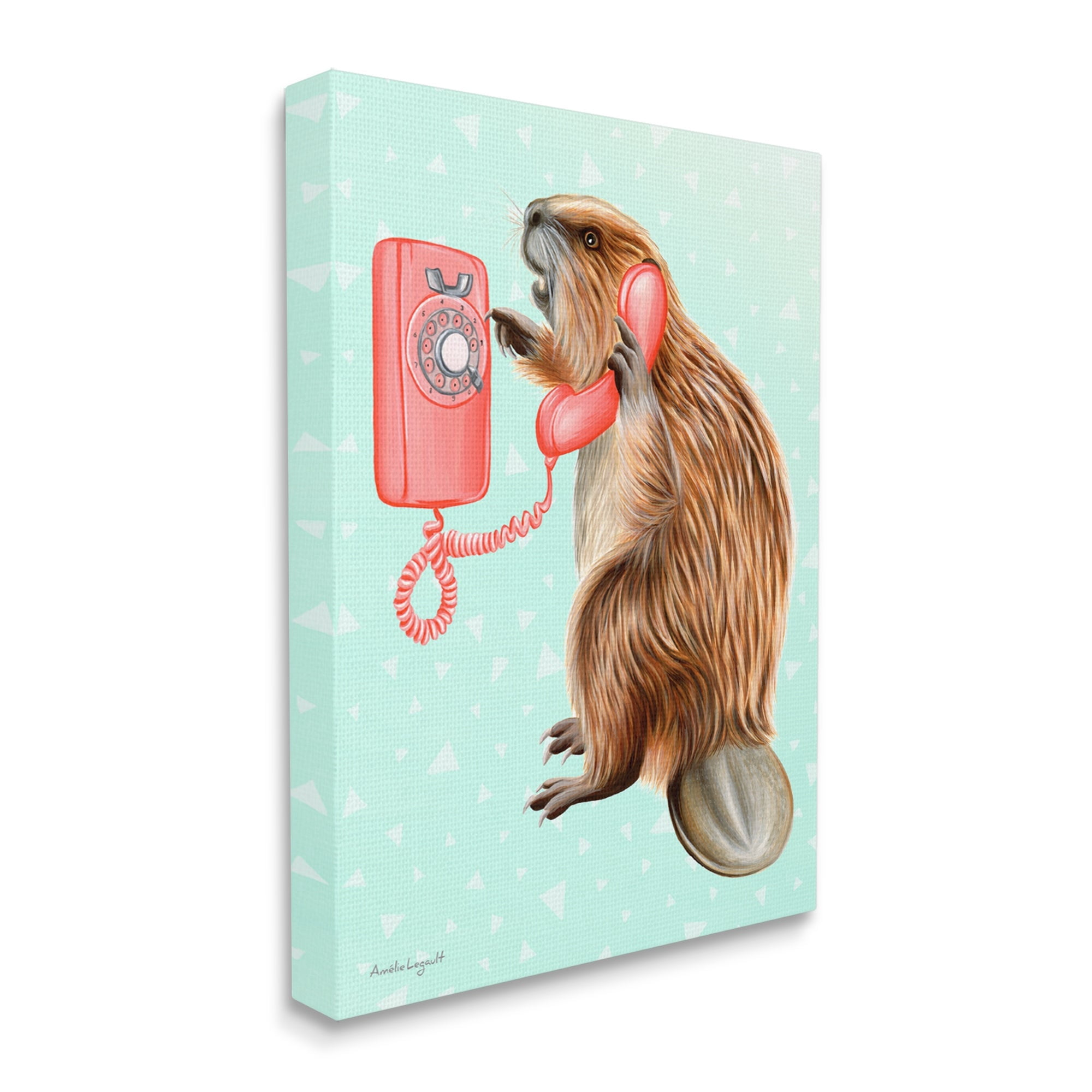 Stupell Industries Beaver Dialing Telephone Vintage Turquoise Shapes Design Graphic Art Gallery Wrapped Canvas Print Wall Art, Design by Amelie Legault