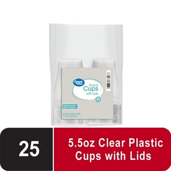 Great Value Everyday Disposable Plastic Cups with Lids, White, 5.5 oz, 25 count