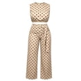 thumbnail image 6 of Women 2 Piece Summer Polka Dot Matching Outfit Set, Sleeveless Crop Top Tie Waist High Rise Wide Leg Pants Slim Fit Casual Vacation Tracksuit Khaki XL(XL), 6 of 6
