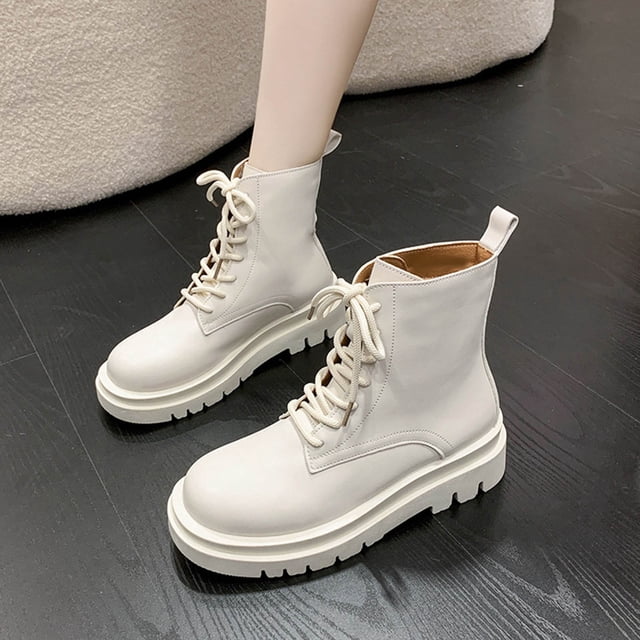 botas cortas de mujer con cordones en la parte delantera y plataforma de tacón grueso con punta redonda Wmkox8yii ghj2506