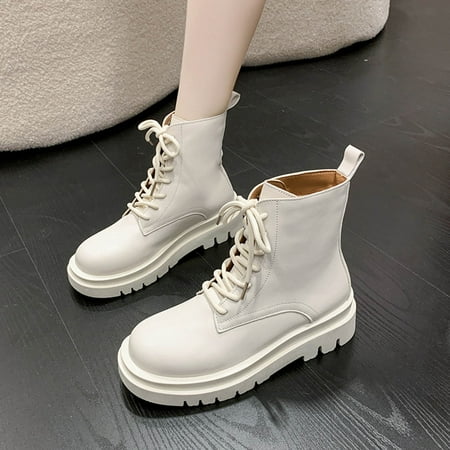 

Tejiojio Fall Clearance Fashion Round Toe Chunky Heel Platform Front Lace Up Women s Short Boots