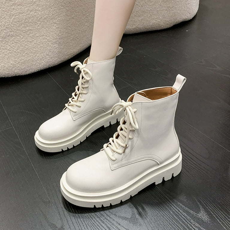 Women's Lace Up Platform Ankle Boots Heels Shoes Autumn and Winter