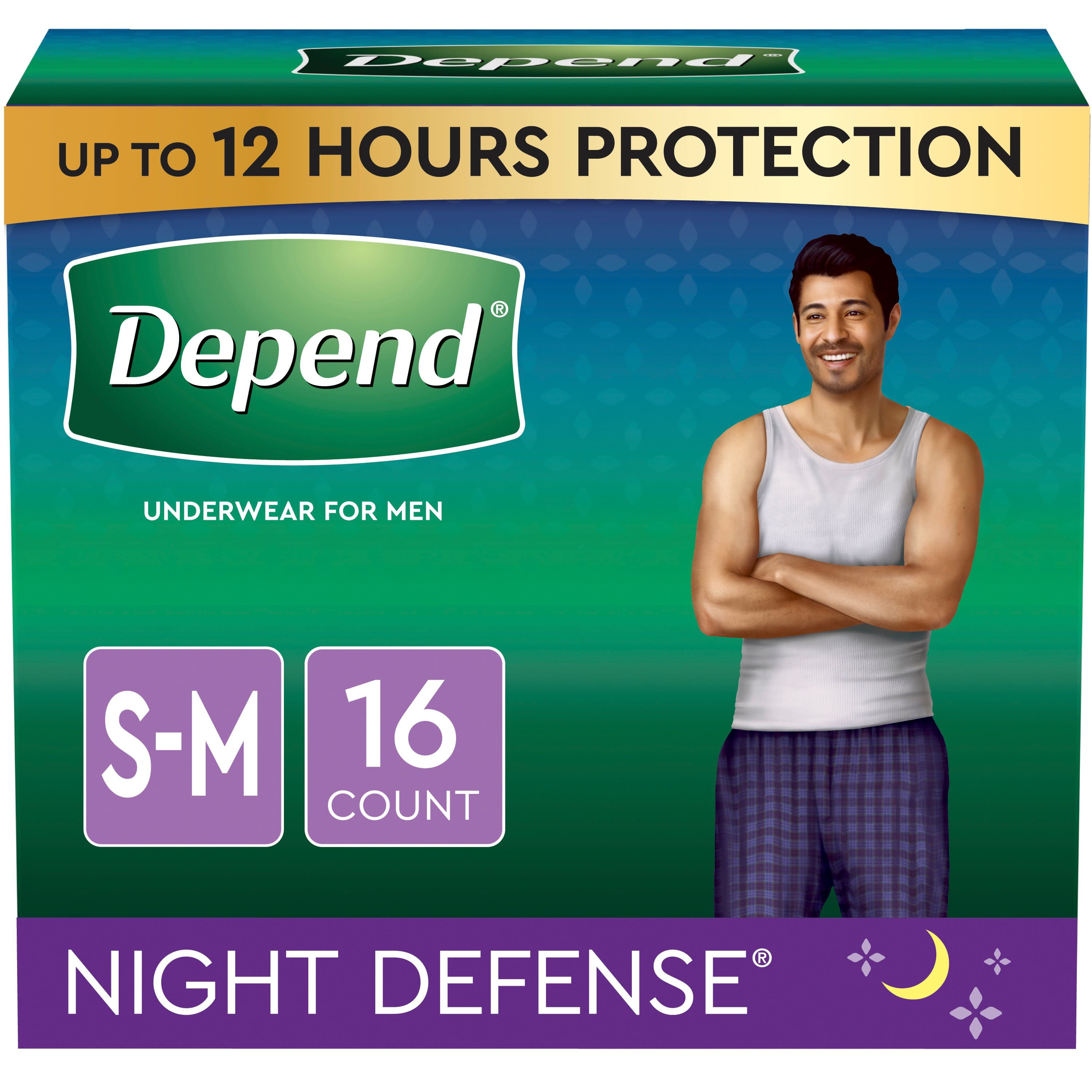 Depend Night Defense Men's Overnight Adult Incontinence Underwear, S/M, 16ct