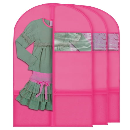 Plixio Pink Garment Bags for Kids Dance Costumes with Transparent Window and Zippered Mesh Pockets for Shoes and Accessory Storage (3