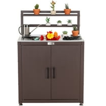 Feasto Garden Potting Bench with Storage Cabinet,Outdoor Gardening Table & Work Bench for Horticulture,Brown