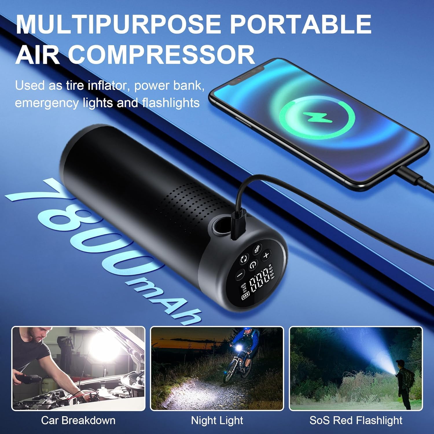 Tire Inflator Portable Air Compressor, 150 PSI Portable Air Pump for Car Tires, Electric Air Compressor Car Accessories with Pressure Gauge LCD Screen for Car, Motorcycle, Bicycle and More