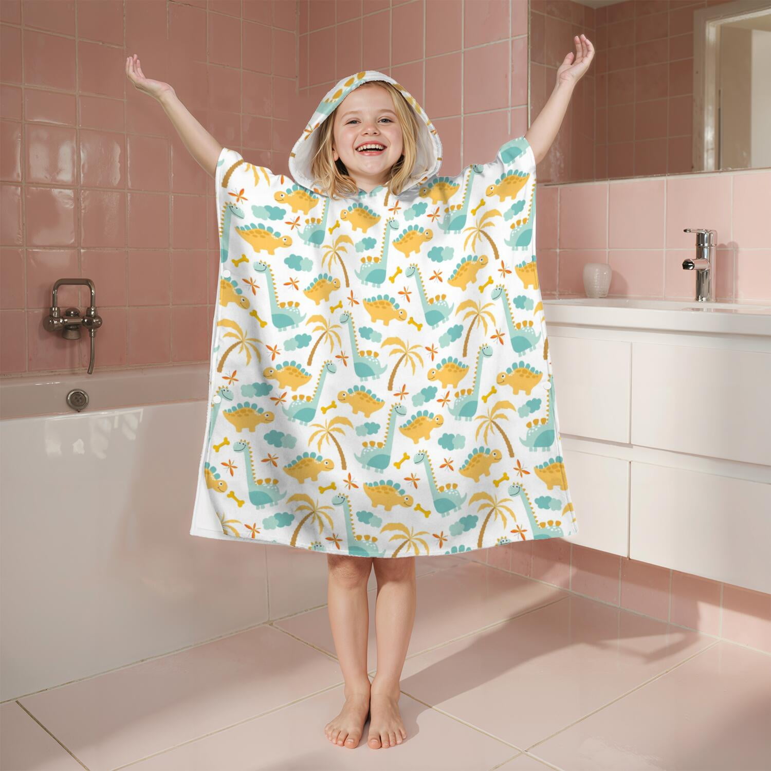 Hooded Kids Beach Towels - Toddler Bath Towel Girls Boys Swimming Cover-ups for Ages 2 to 6 Kids Pool Towels Quick Dry Lightweight Soft Microfiber Poncho Towel 28x28 (Dinosaur Pattern)