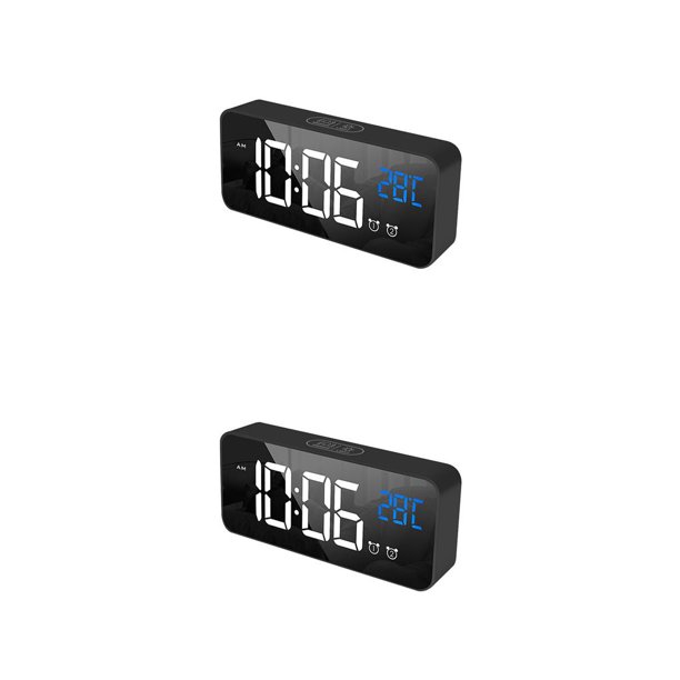 Billuyoard Reloj electrónico con espejo LED inteligente, portátil, para el hogar, USB, Control de voz, temporizador silencioso, reloj de música, negro 2piezas