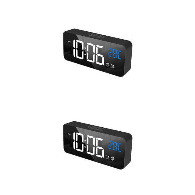 Billuyoard Reloj electrónico con espejo LED inteligente, portátil, para el hogar, USB, Control de voz, temporizador silencioso, reloj de música, negro 2piezas