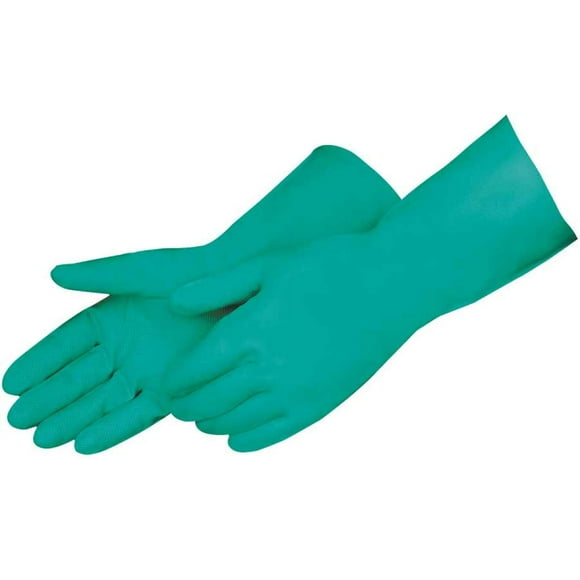 Liberty Glove & Safety 13" Green Nitrile Glove, Flock Lined, Embossed Grip, 15 mil, SM, 12/pr