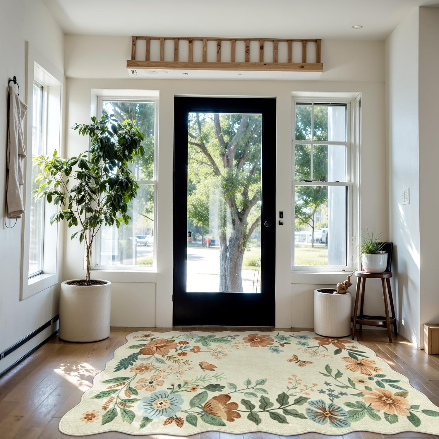 Moynesa 4'x6' Floral Living Room Rugs, Area Rugs 4x6ft Rug for Bedroom Ultra-Thin Soft Rug, Non-Slip Washable Rugs Stain Resistant Boho Rug Low-Pile Throw Rug for ‎Dining Room Office,Beige