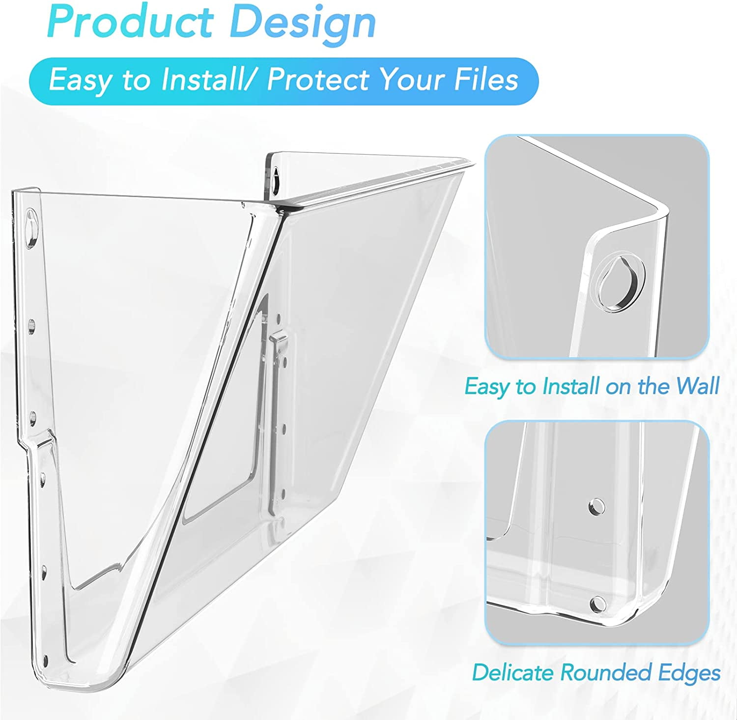 MaxGear Clear Acrylic File Holder Wall Organizer 4 Pockets for Office and Home, 13x4x7 inches