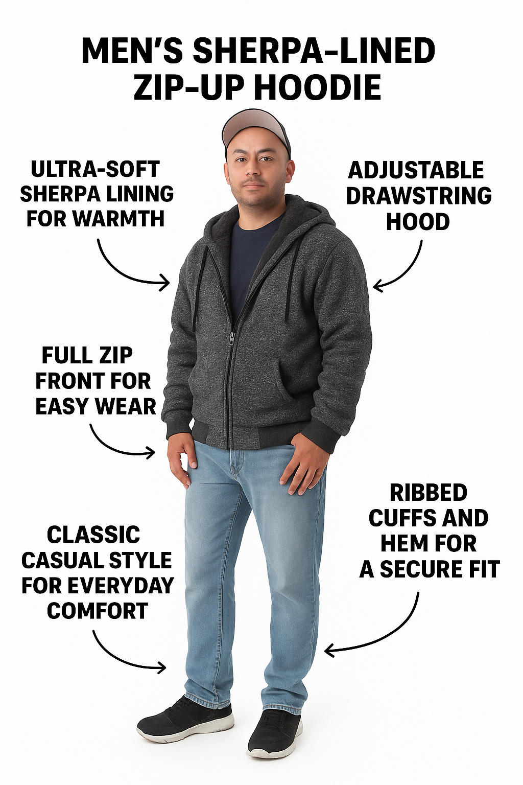Jvini Men's Ultra Soft Sherpa Lined Full Zip Hoodie photo 6