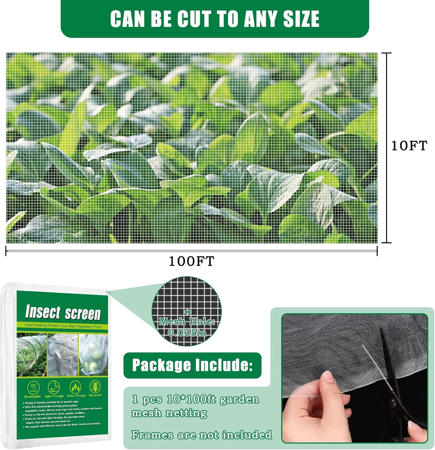10 X 100 FT Garden Mesh Netting Pest Barrier for Raised Beds, Fruit Tree Netting for Cicadas, Bird Insect Nettings for Garden, Blueberry Bush Strawberry Netting Cover for Garden Protection
