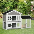 thumbnail image 2 of PawHut 59" Wooden Rabbit Hutch 2 Tier Bunny House Pet Playpen Enclosure for Indoor Outdoor with Slide-out Tray, Ramp, for Rabbits and Small Animals, Grey, 2 of 10