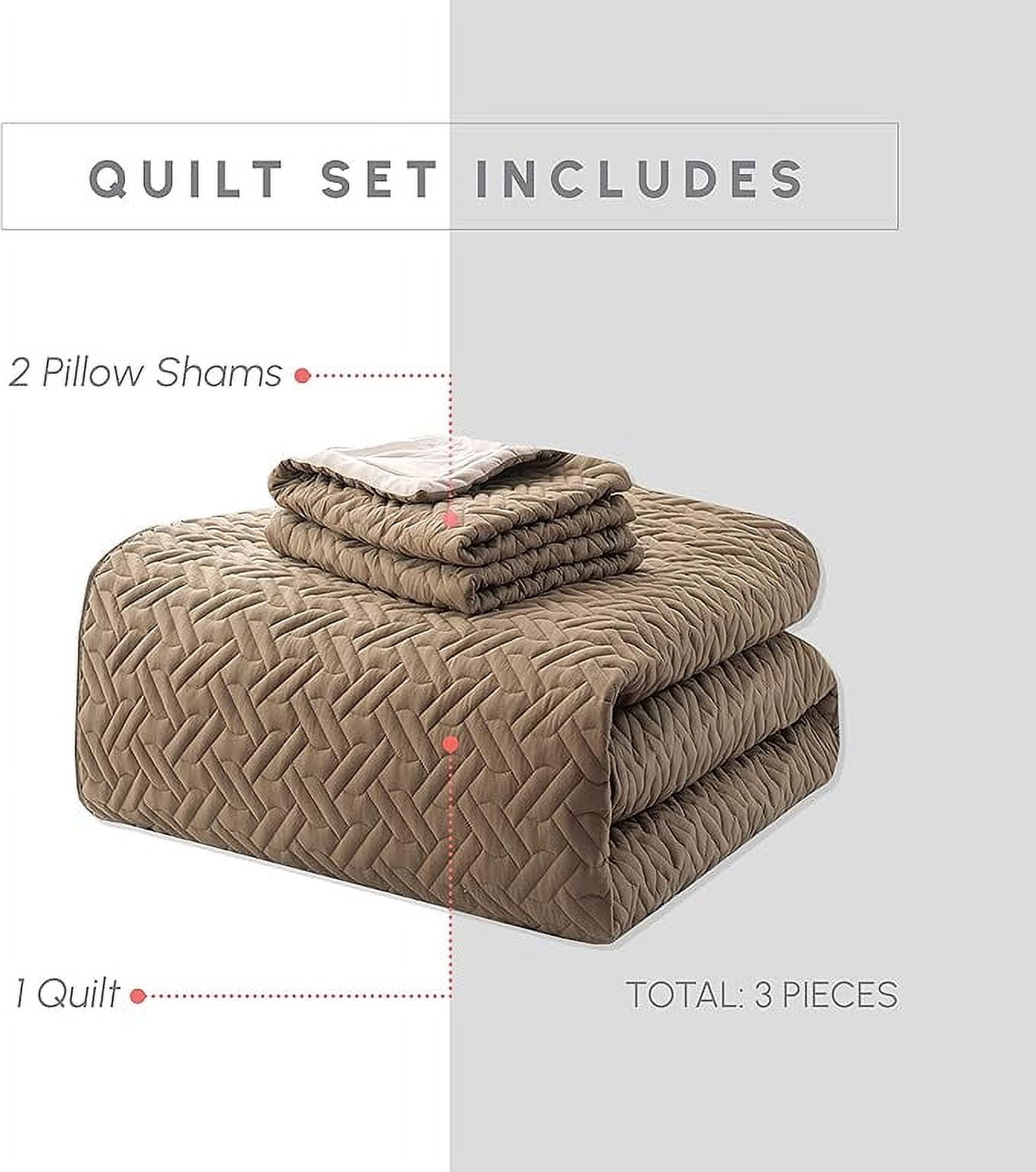 Elegant Comfort 3-Piece Quilted Reversible Bedspread Coverlet Set with Pillow Shams, Exquisite Majestic Stitching All Season Heavy Weight - Ultra Soft Premium Quilt- Twin XL, Taupe/Cream